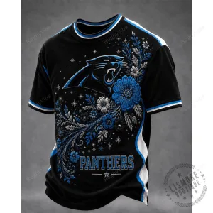 Carolina Panthers Floral Design Black T-Shirt