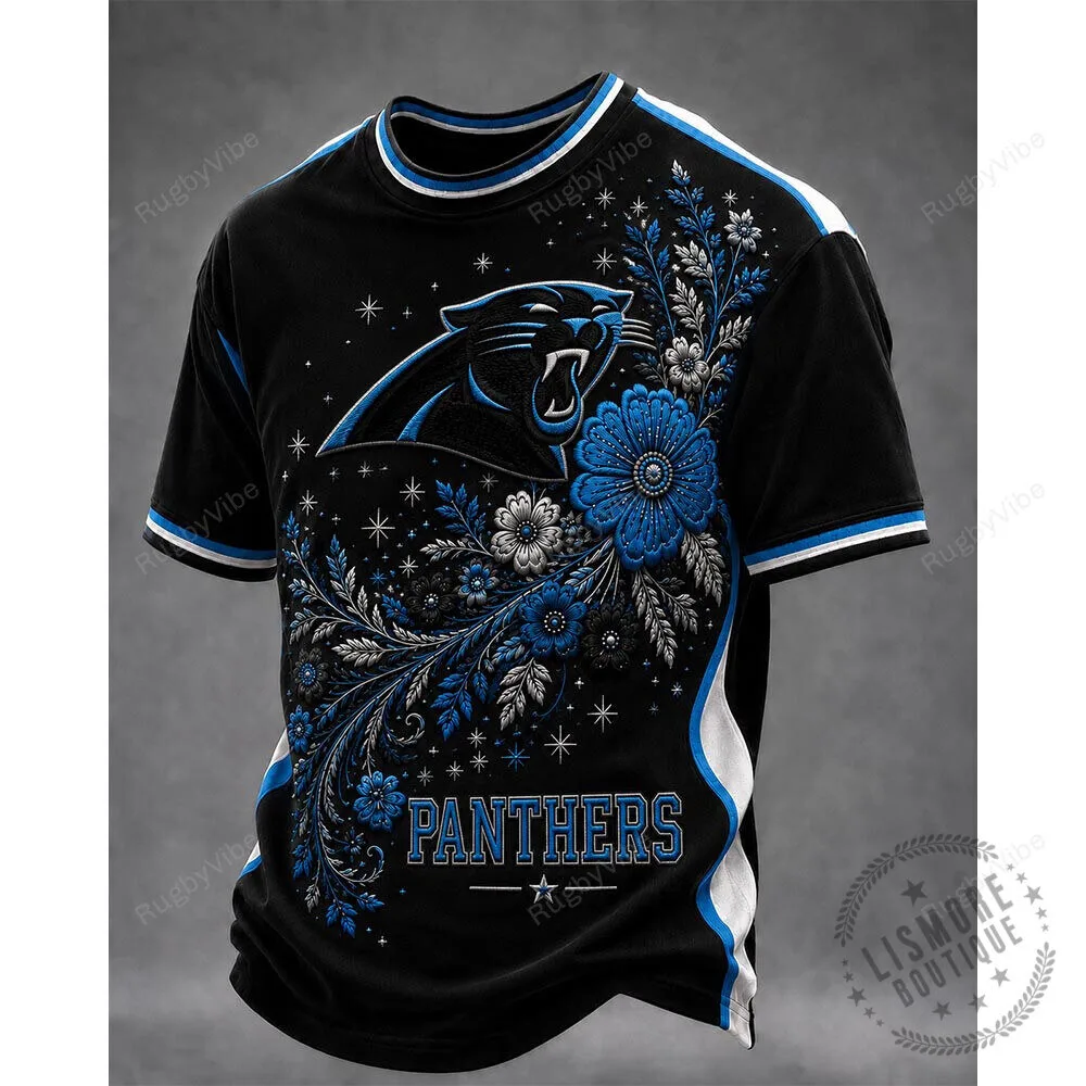 Carolina Panthers Floral Design Black T-Shirt 2 Carolina Panthers Floral Design Black T-Shirt