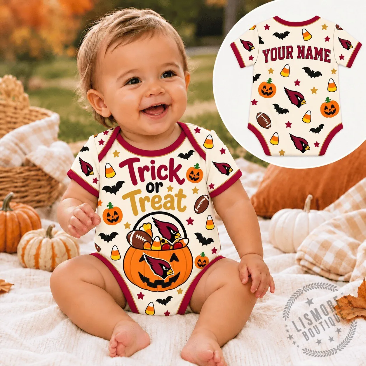 Carolina Panthers Floral Design Black T-Shirt 4 Arizona Cardinals Personalized Halloween Trick or Treat Baby Romper