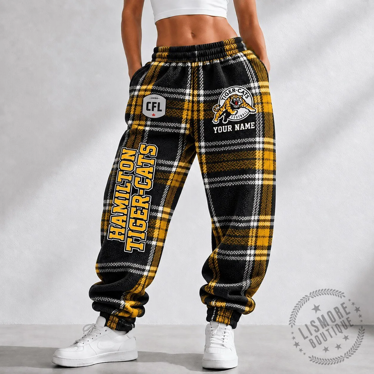 Hamilton Tiger-Cats CFL Plaid Custom Name Football Team Sweatpants 2 Hamilton Tiger-Cats CFL Plaid Custom Name Football Team Sweatpants