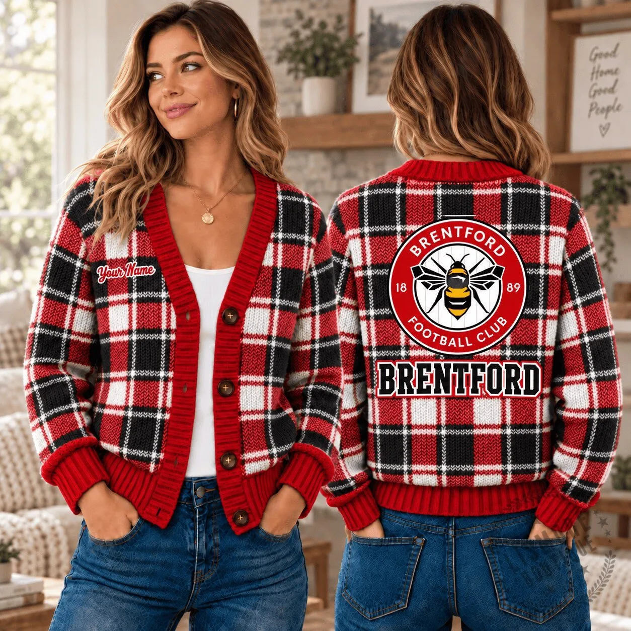 Hamilton Tiger-Cats CFL Plaid Custom Name Football Team Sweatpants 3 Brentford Football Club Plaid Pattern Custom Name Cardigan Sweater