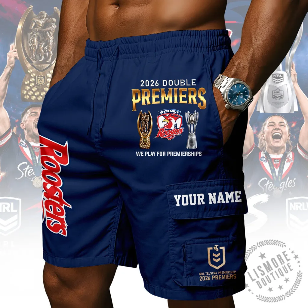 Sydney Roosters 2026 Double Premiers NRL Rugby League Cargo Shorts Sydney Roosters 2026 Double Premiers NRL Rugby League Cargo Shorts