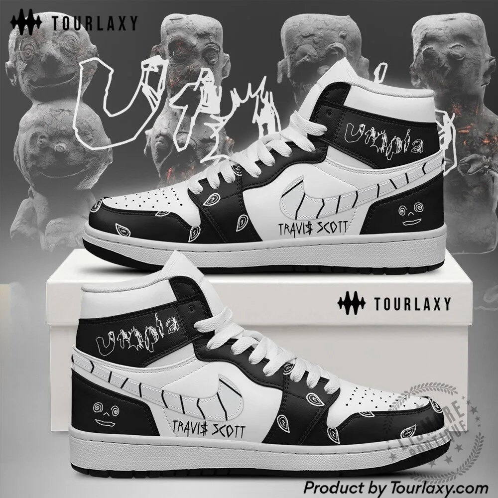 Travis Scott Utopia Black and White Bandana Pattern High-Top Sneakers