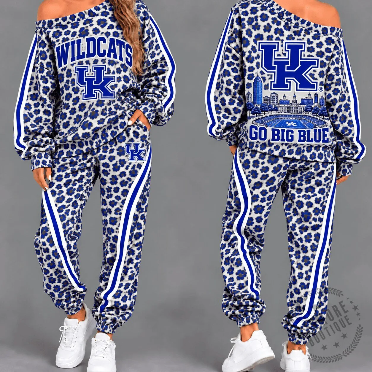 Kentucky Wildcats Leopard Print Off Shoulder Sweatshirt and Jogger Pants Set