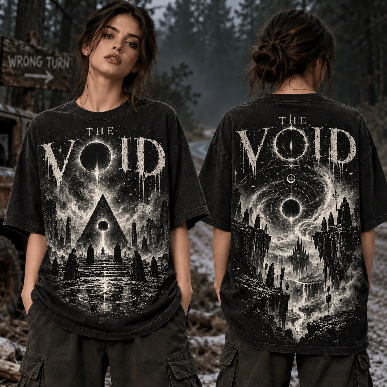 The Void Occult Portal Horror Graphic Print Black T-Shirt