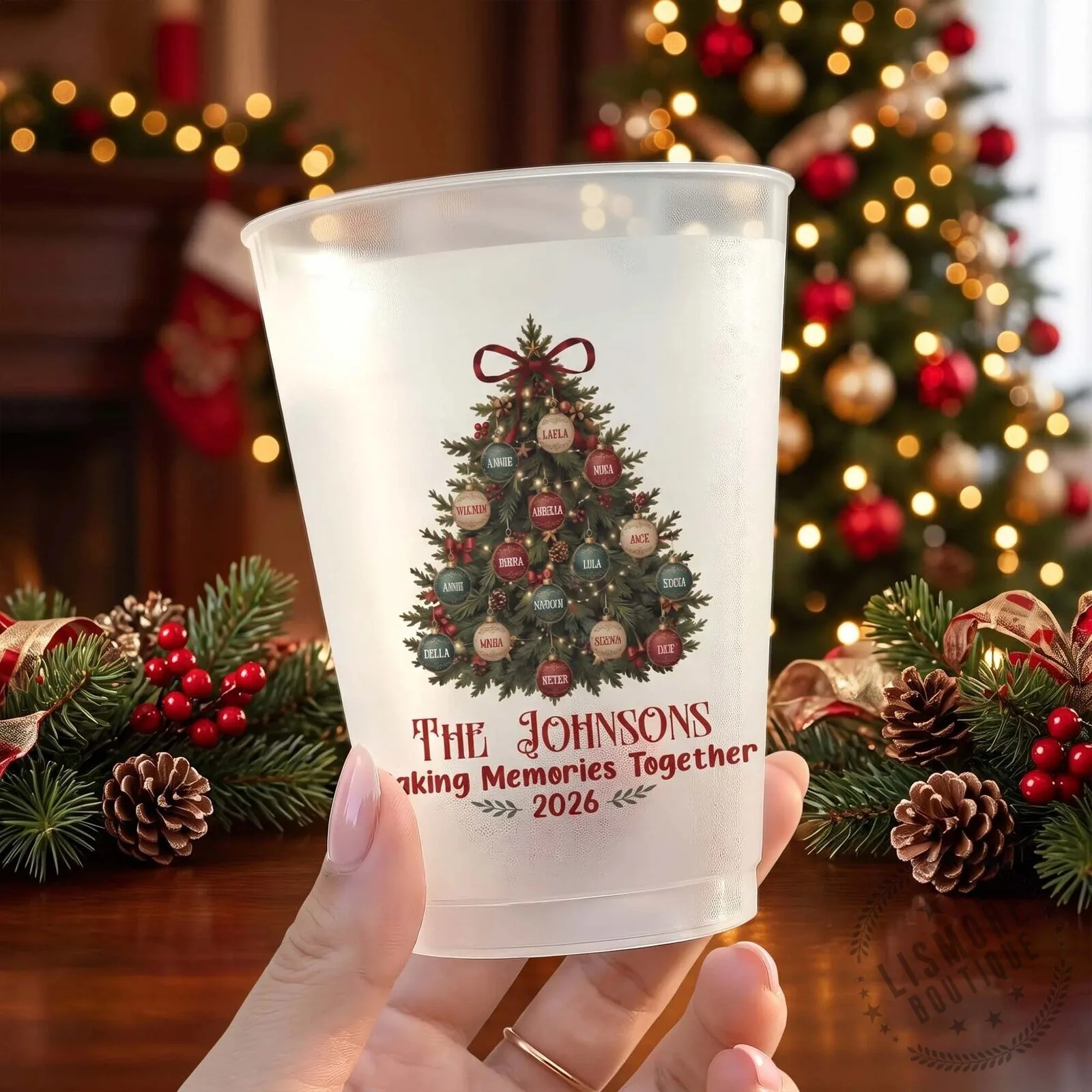 Personalized Christmas Family Tree Frosted Cup with Custom Names