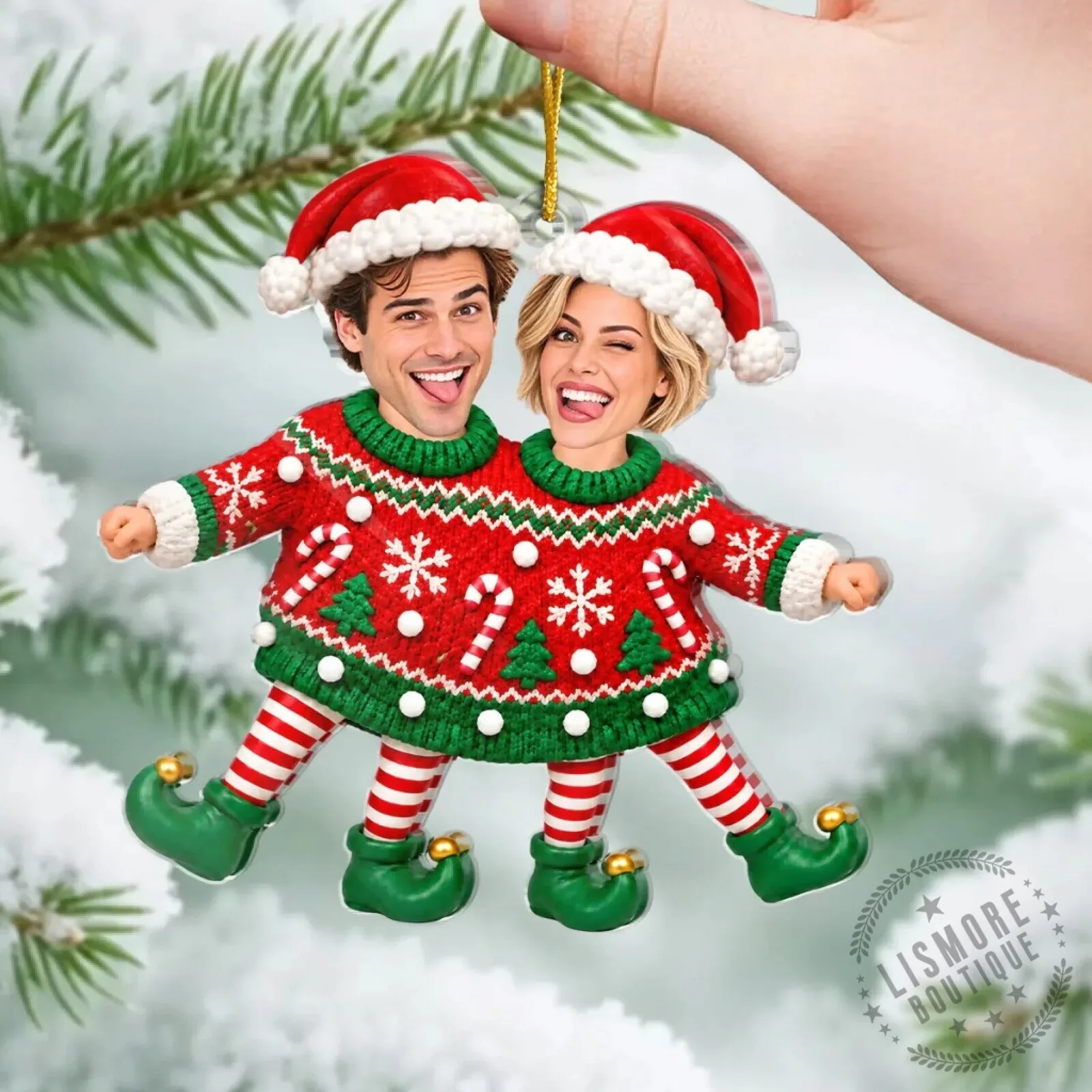 Personalized Couple Elf Ugly Christmas Sweater Holiday Acrylic Ornament 9 Personalized Couple Elf Ugly Christmas Sweater Holiday Acrylic Ornament