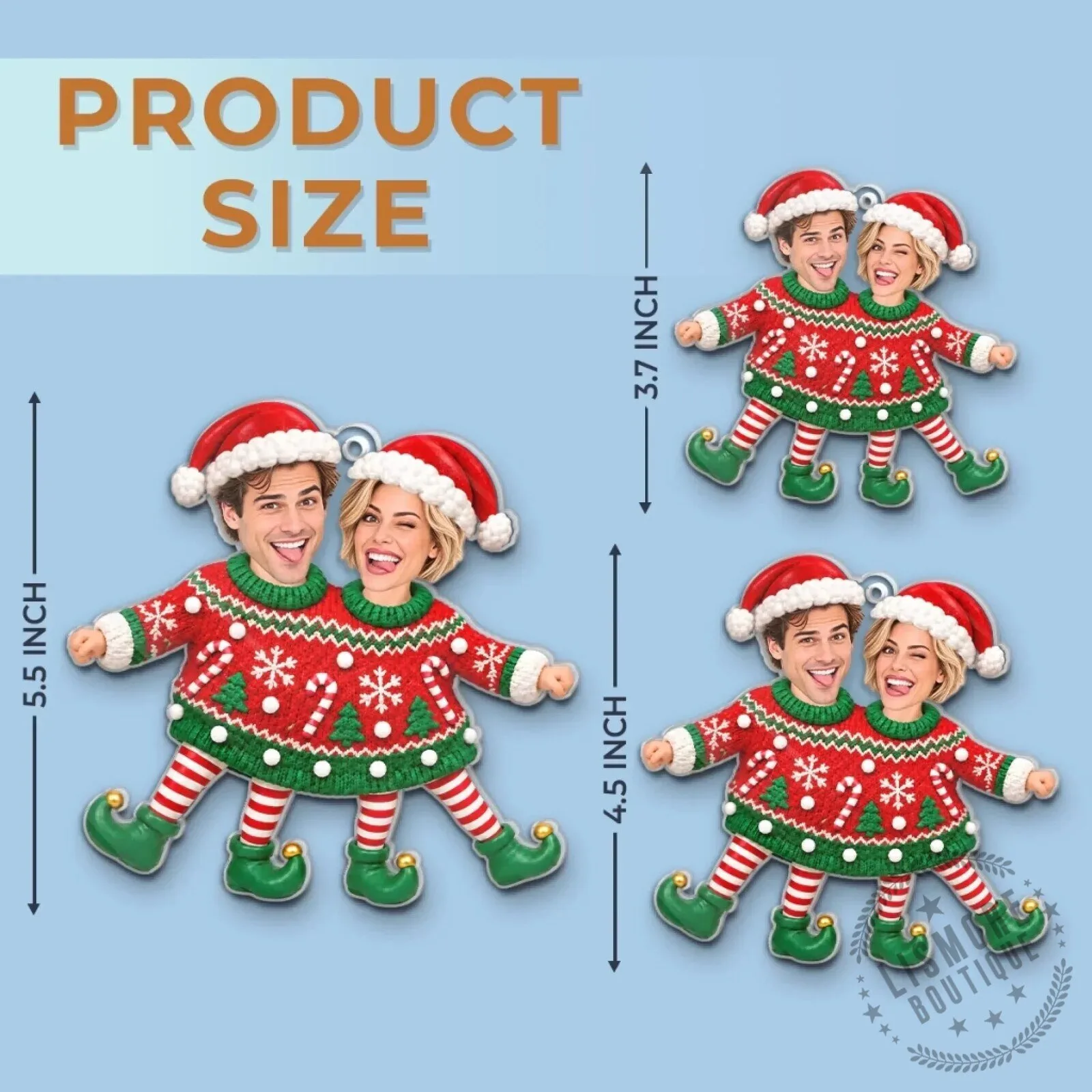 Personalized Couple Elf Ugly Christmas Sweater Holiday Acrylic Ornament 11 Personalized Couple Elf Ugly Christmas Sweater Holiday Acrylic Ornament