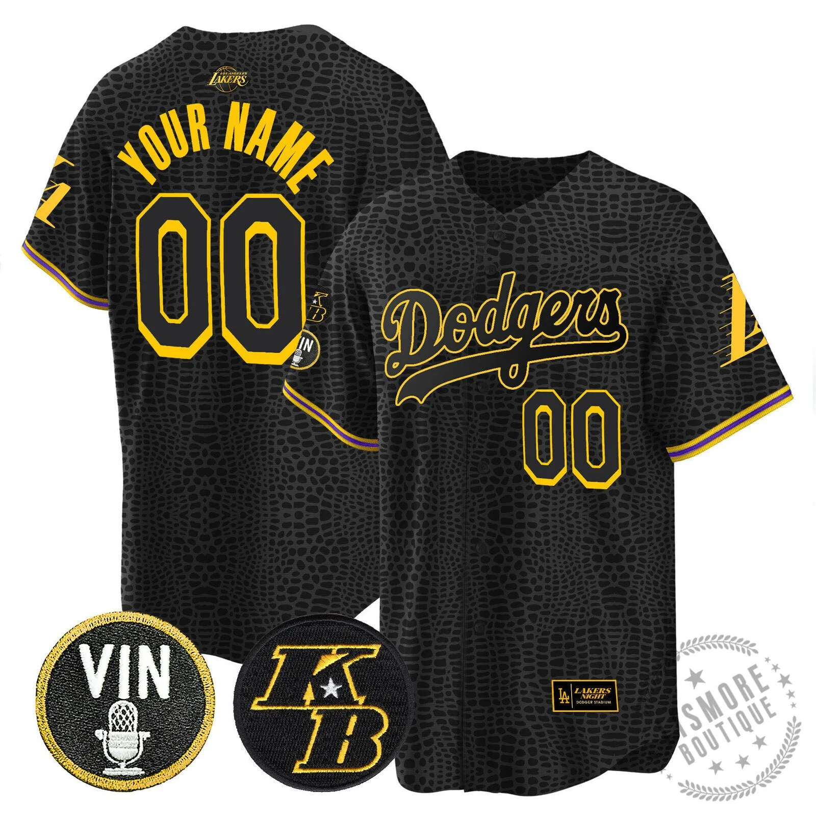 Dodgers Black Leopard Print Custom Baseball Jersey