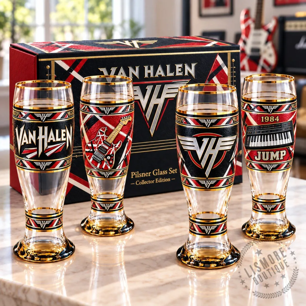 Van Halen Band Logo 1984 Jump Song Pilsner Glass Set Van Halen Band Logo 1984 Jump Song Pilsner Glass Set