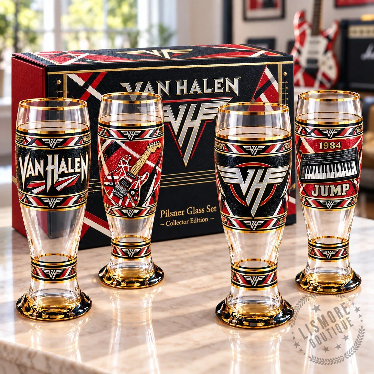 Van Halen Band Logo 1984 Jump Song Pilsner Glass Set 1 Van Halen Band Logo 1984 Jump Song Pilsner Glass Set