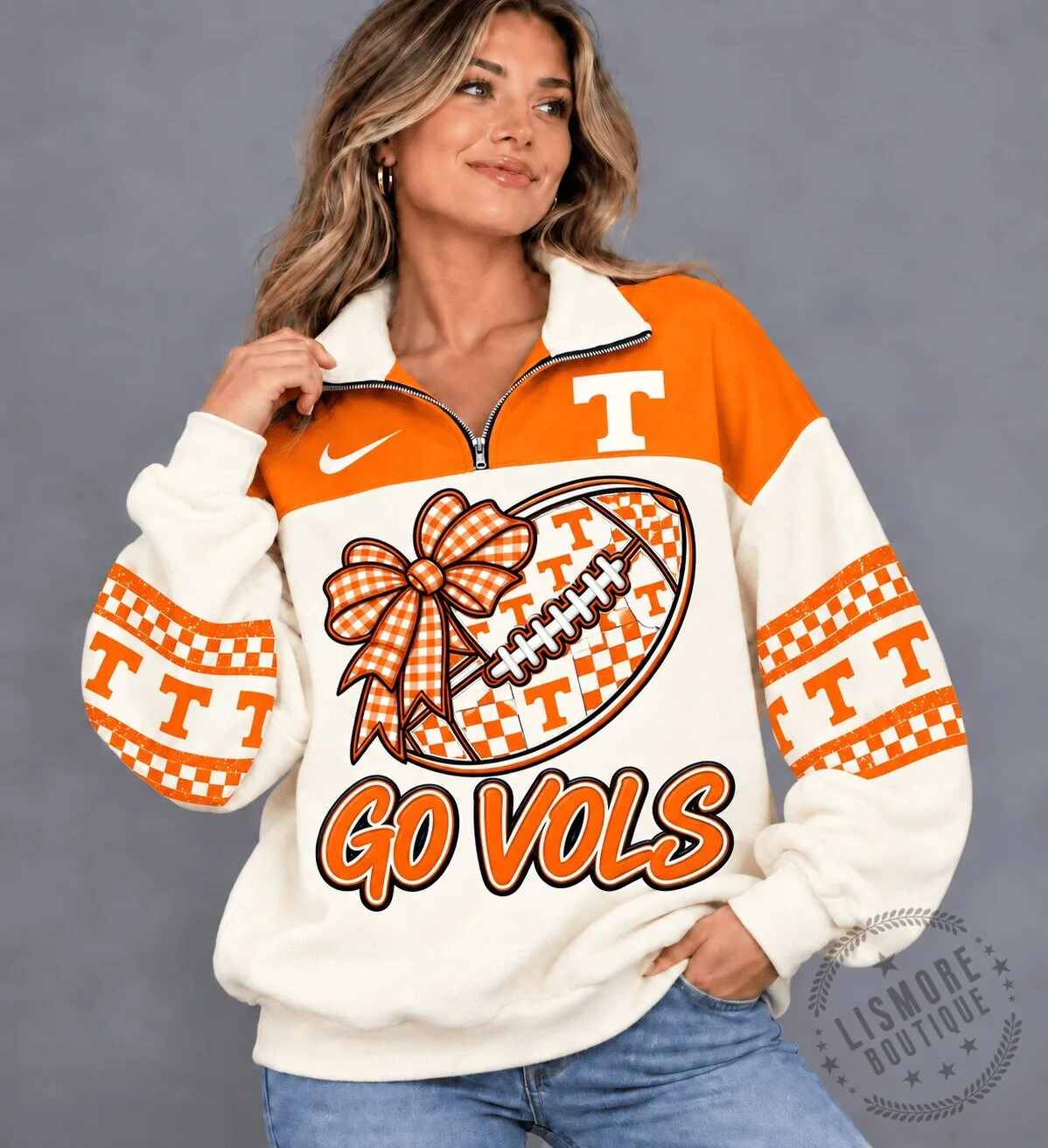 Tennessee Volunteers Football Bow Quarter-Zip Sweatshirt for Women 1 Tennessee Volunteers Football Bow Quarter-Zip Sweatshirt for Women