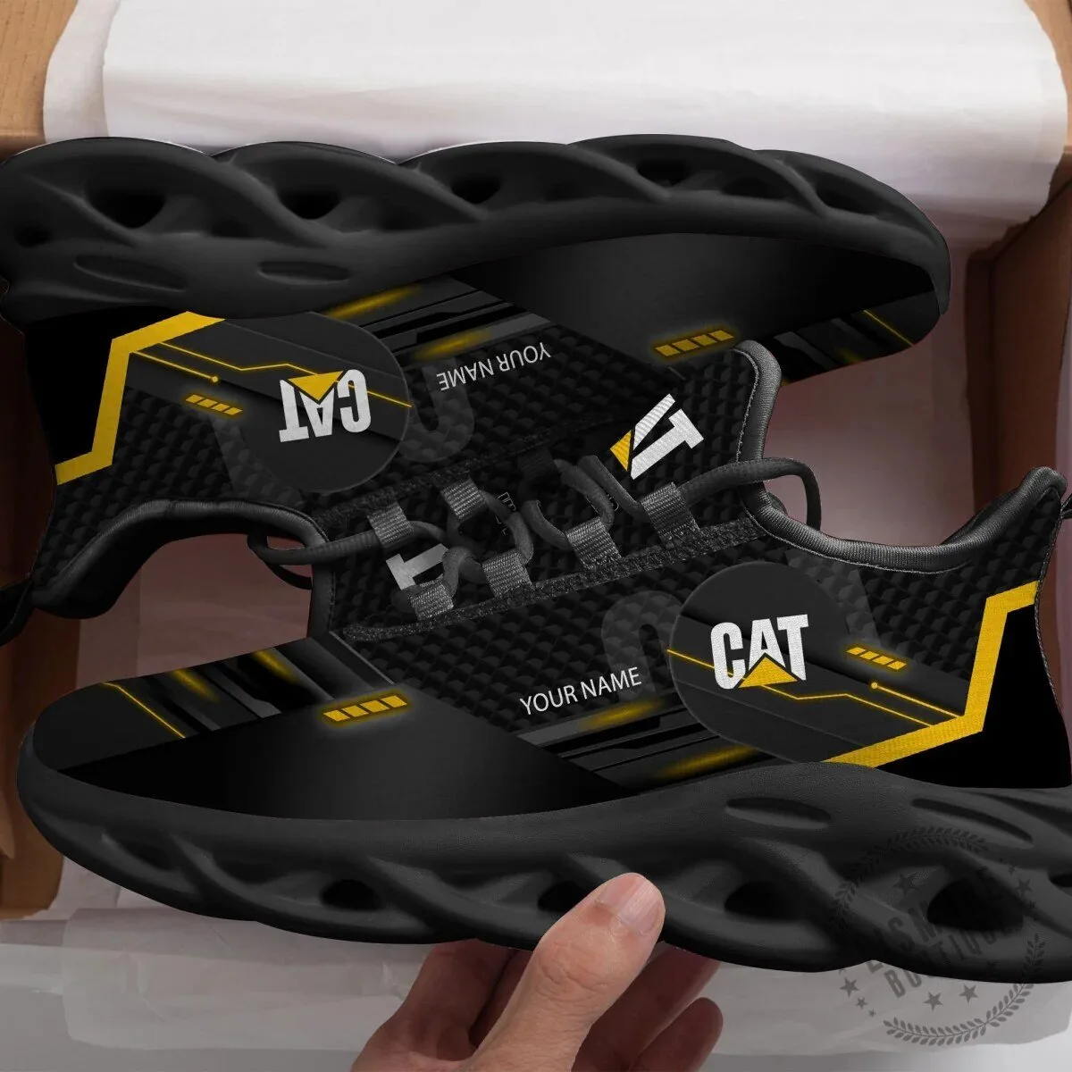 Caterpillar Black And Yellow Custom Name Running Shoes 1 Caterpillar Black And Yellow Custom Name Running Shoes