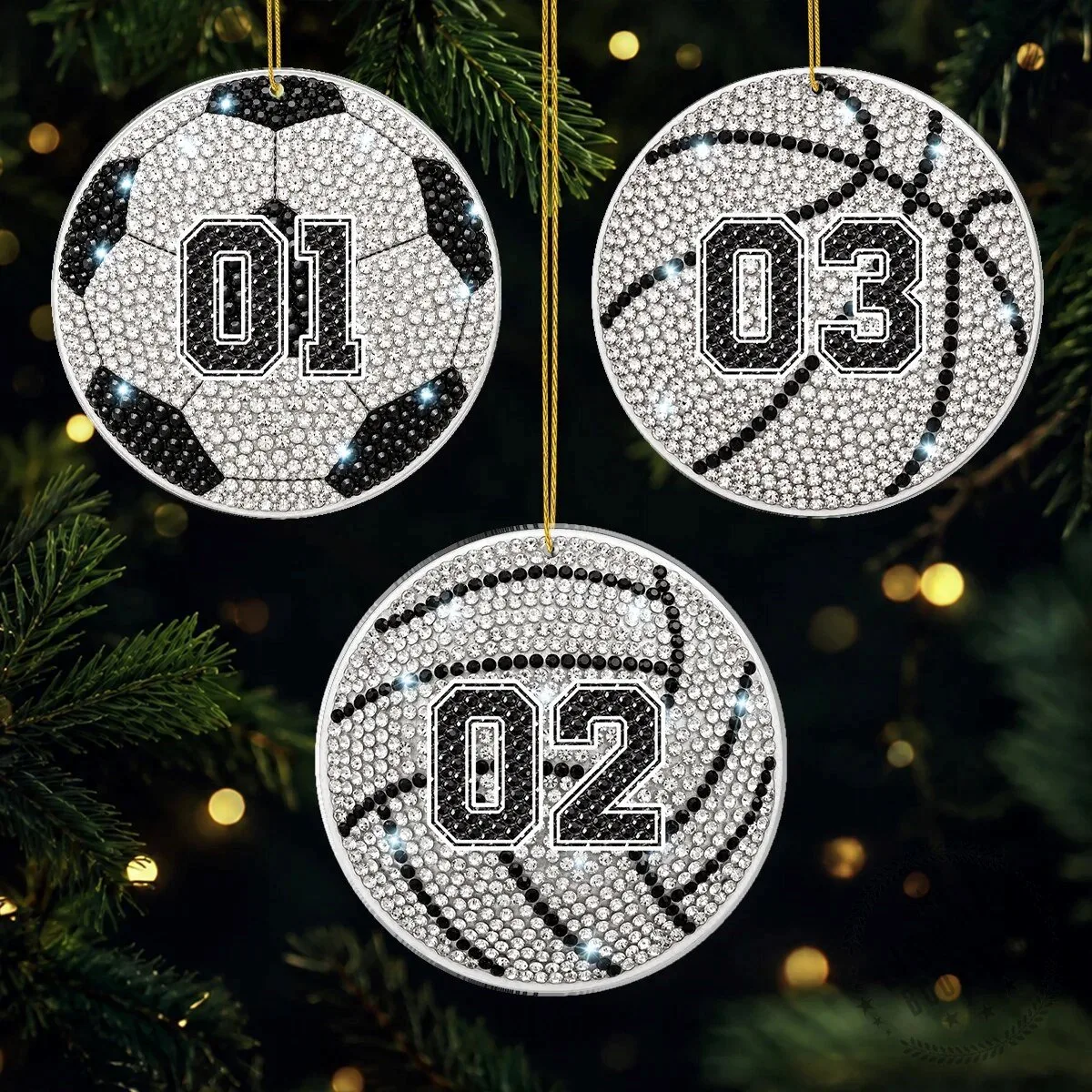 Personalized Sports Ball Rhinestone Christmas Tree Ornament