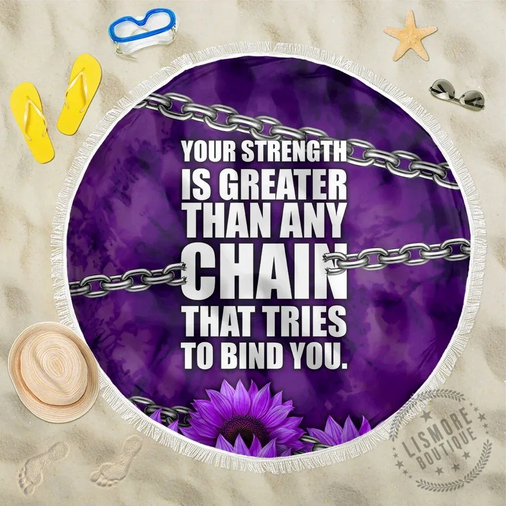 Domestic Violence Awareness Purple Sunflower Breaking Chains Round Beach Blanket