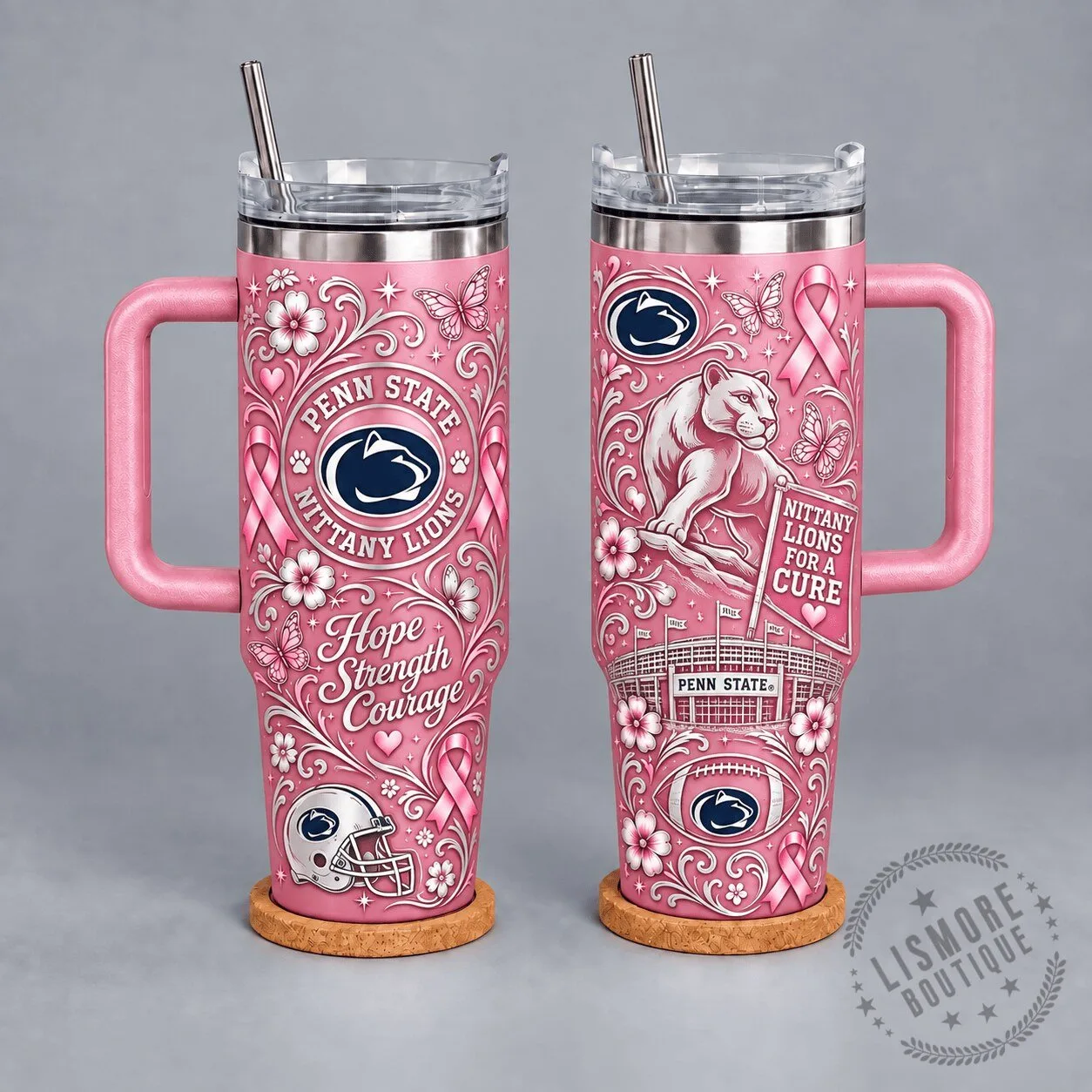 Penn State Nittany Lions Breast Cancer Awareness Hope Strength Courage Tumbler