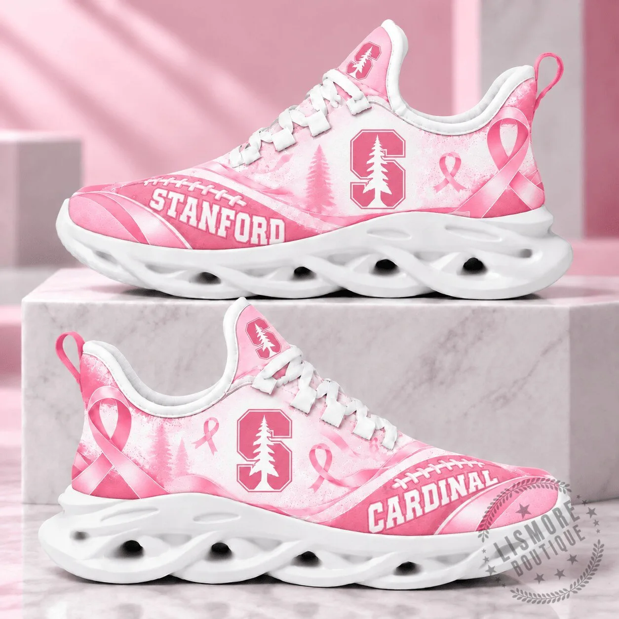 Stanford Cardinal Breast Cancer Awareness Pink Ribbon Chunky Shoes