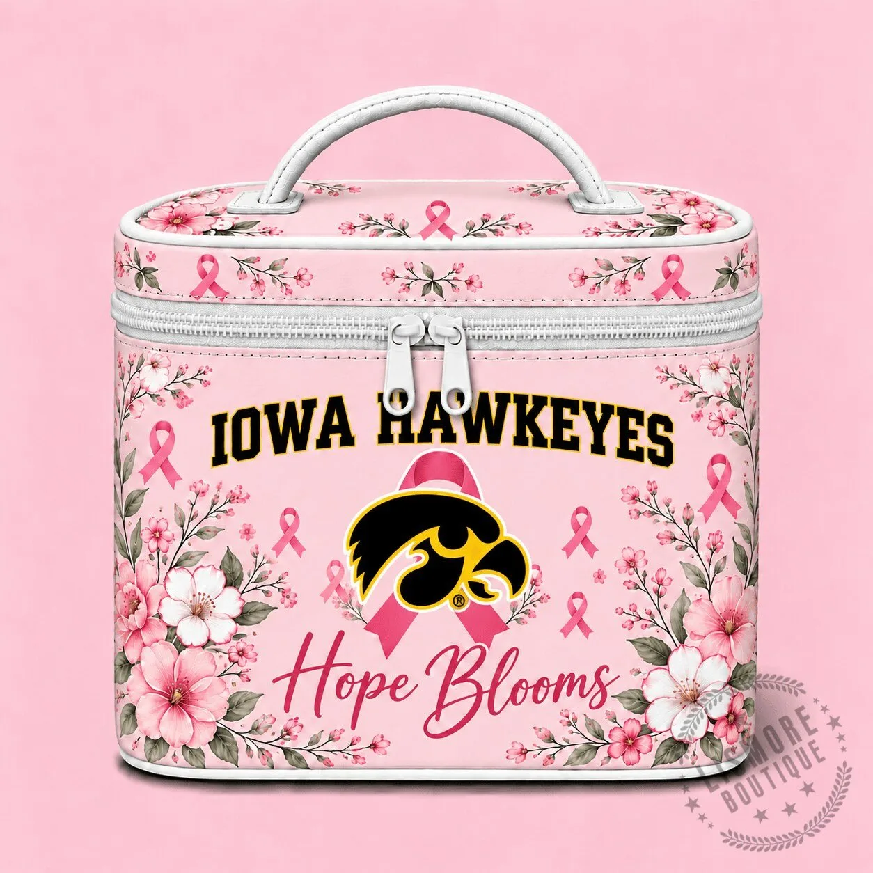 Iowa Hawkeyes Breast Cancer Awareness Hope Blooms Cosmetic Bag