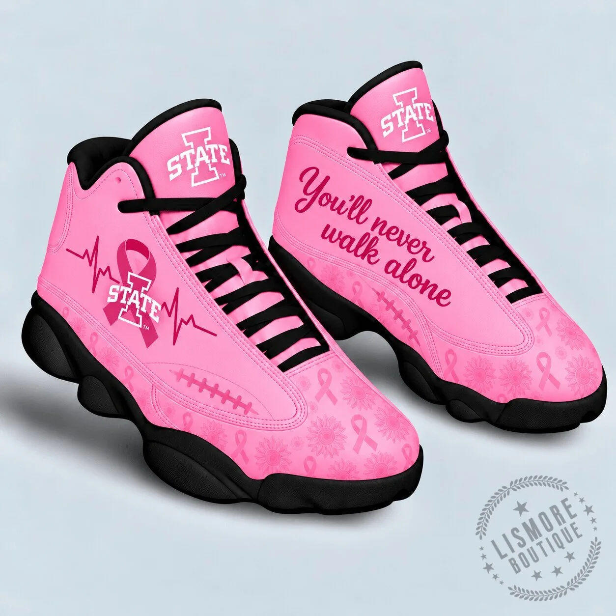 Iowa State Cyclones Pink Breast Cancer Awareness Sneakers You'll Never Walk Alone