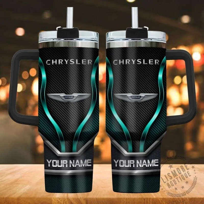 Custom Name Chrysler Car Logo Black Gold Carbon Fiber Insulated Tumbler 11 Custom Name Chrysler Car Logo Black Gold Carbon Fiber Insulated Tumbler