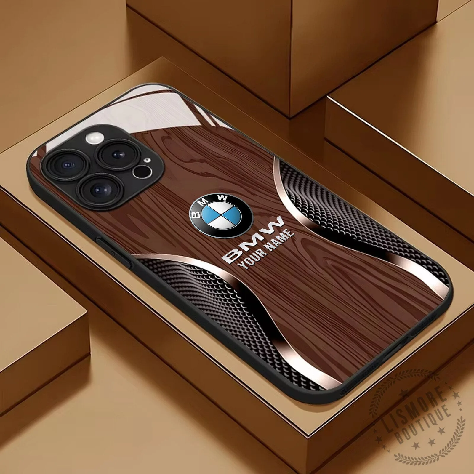 BMW Custom Name Black Wood Grain Design iPhone Case 8 BMW Custom Name Black Wood Grain Design iPhone Case
