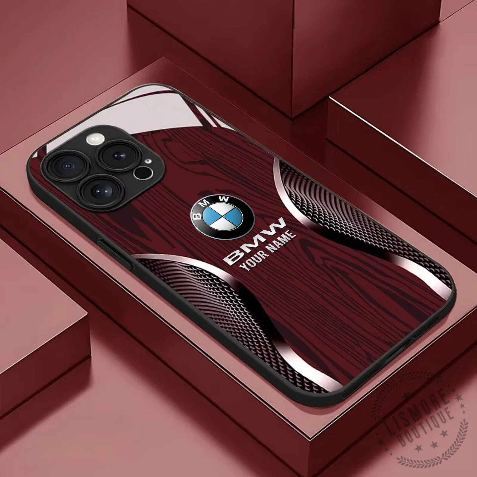 BMW Custom Name Black Wood Grain Design iPhone Case 9 BMW Custom Name Black Wood Grain Design iPhone Case