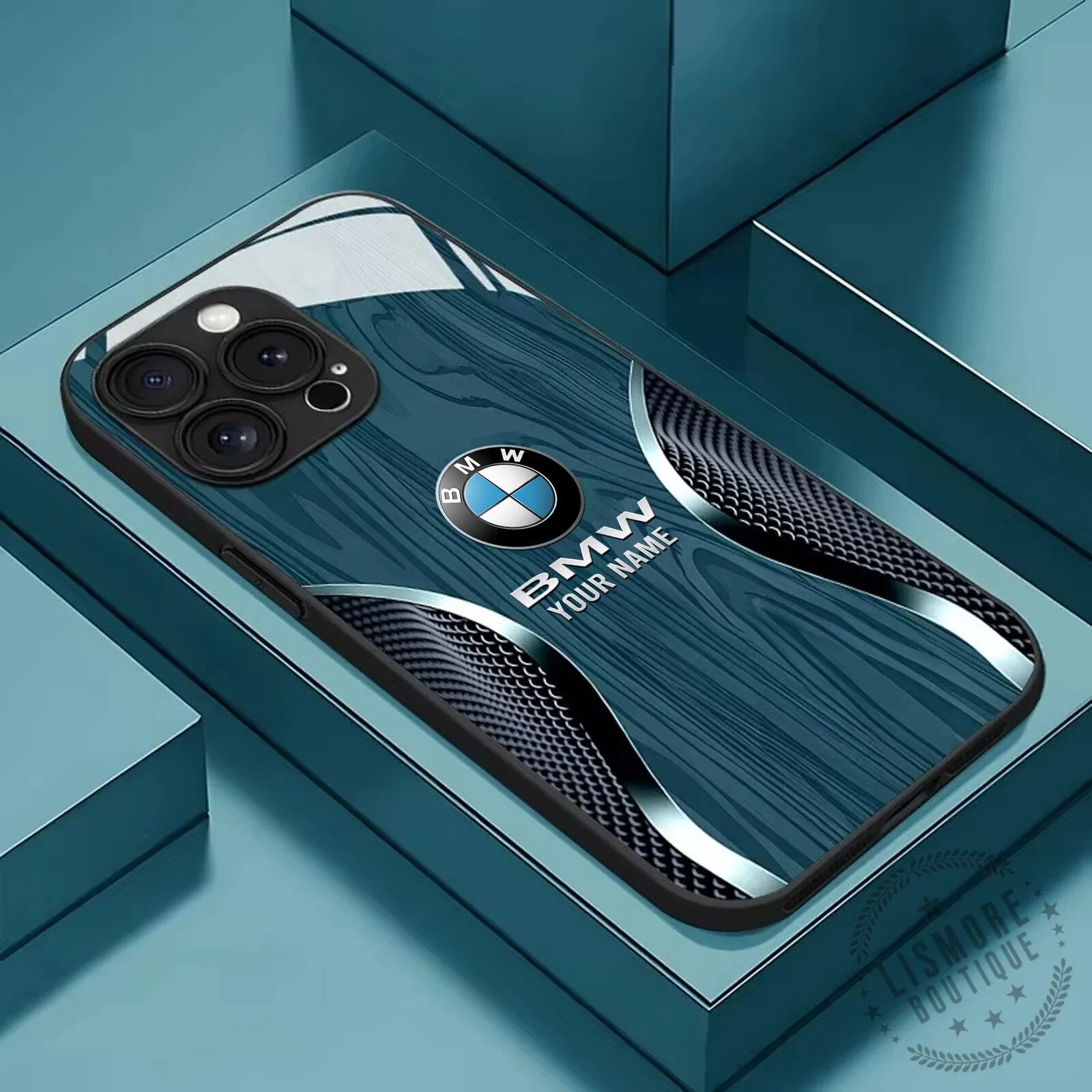 BMW Custom Name Black Wood Grain Design iPhone Case 11 BMW Custom Name Black Wood Grain Design iPhone Case