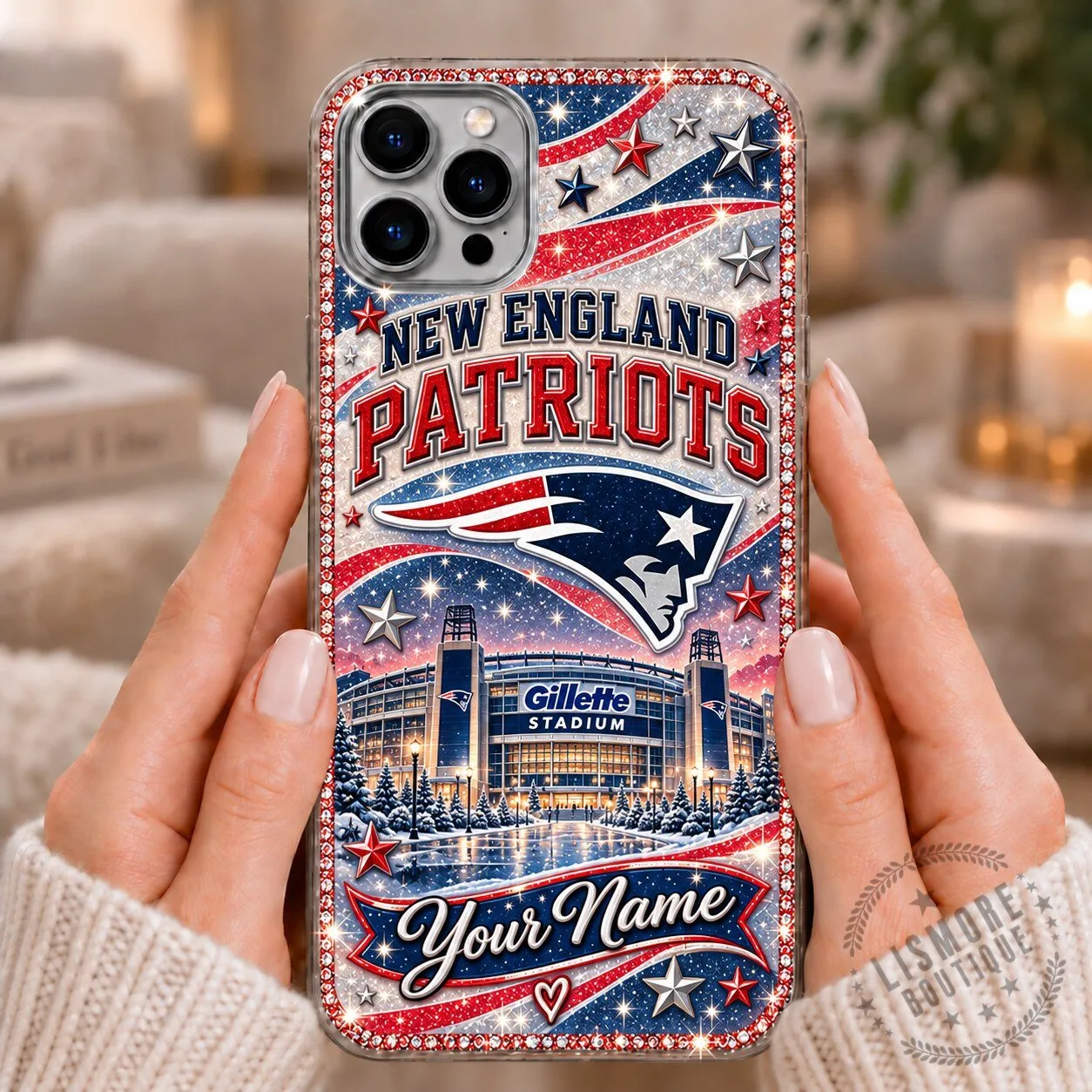 New England Patriots Gillette Stadium Custom Name Sparkle Phone Case