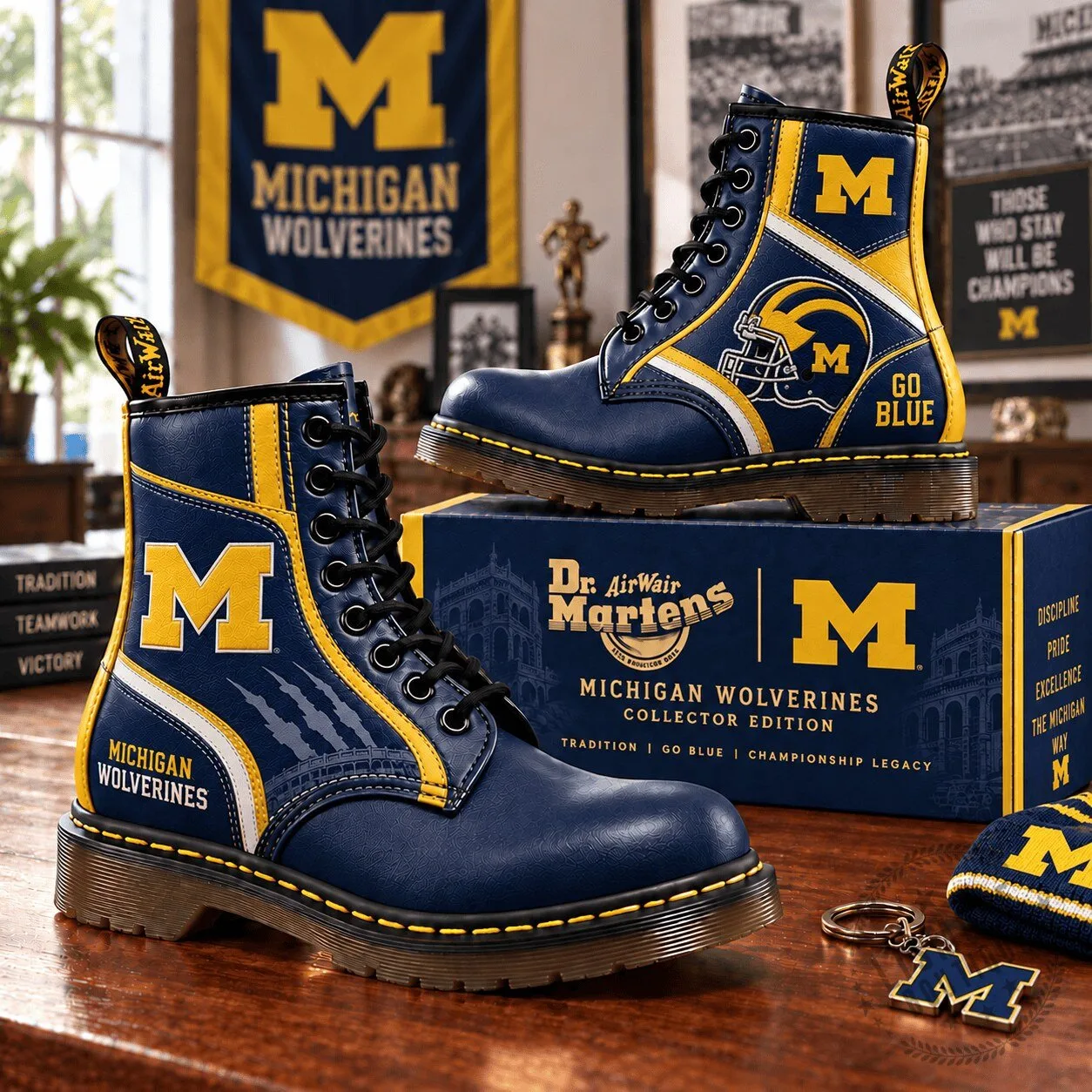 Michigan Wolverines Go Blue Dr. Martens Style Lace-Up Boots