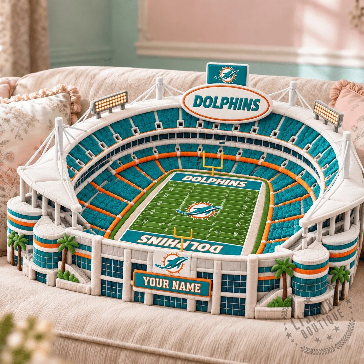 Miami Dolphins NFL Hard Rock Stadium Replica Custom Name Decorative Pillow
